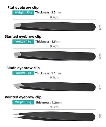 L/x Set 6 Pinzas Y Tijeras Para Cejas Con Estuche Negro Lisa