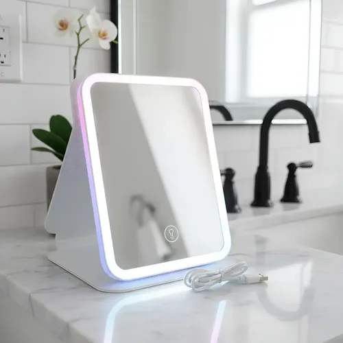 Espejo Cuadrado Led Usb Luz Cálida Y Blanco Neutro