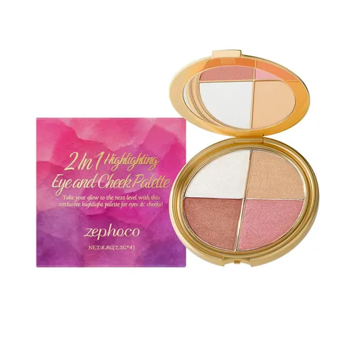 Paleta De Sombras De Ojos Y Coloretes De Alto Brillo, 4 Colo