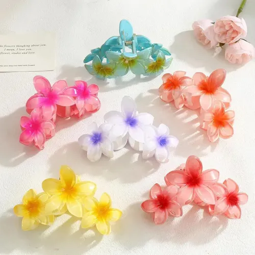 6 Pinzas For El Pelo Con Forma De Flor De Plumeria Y