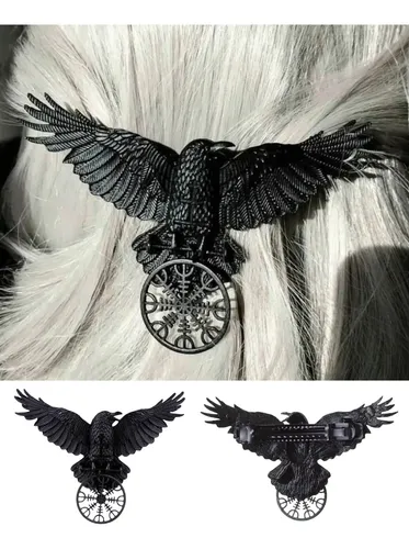 Hebilla Broche Cuervo Metal Pelo, Moda Estilo Look Dark