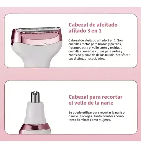 Depiladora Mujer 4 En 1 Recargable Cara Piernas Axilas
