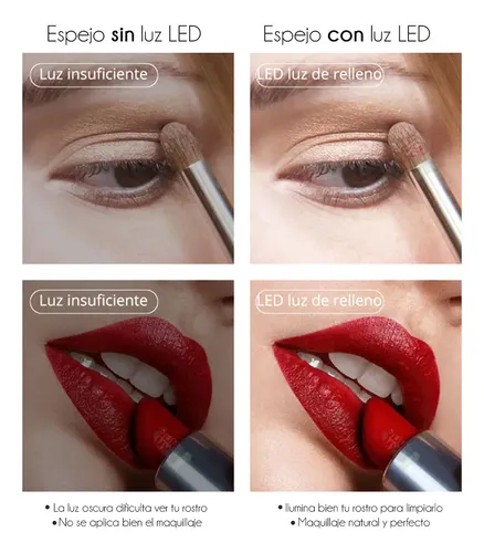 Espejo De Maquillaje Portátil Y Recargable Usb Con Luz Led Y Aumento Plegable Para Bolsillo Viaje Color Rosa