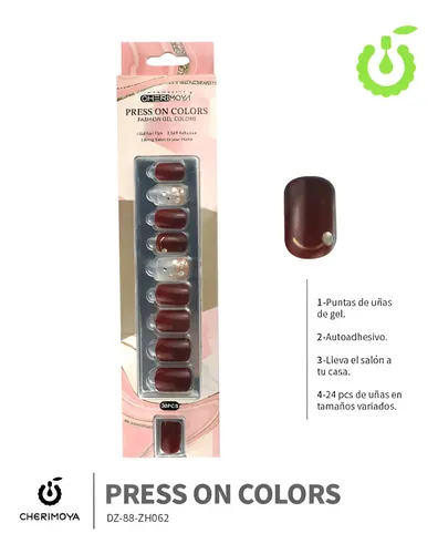 Press On Tips Autoadhesivos Cherimoya Manos Brillantes Pack 30 Uñas