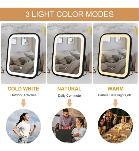 Espejo De Maquillaje Con Luz Led Yekkopt 10×8 Pulgadas Negro