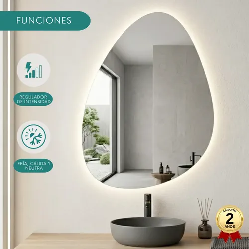 Espejo Digital Led Desempañador Luz Irregular Táctil 80x60cm