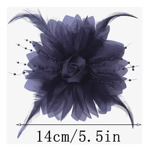 Elegante Broche Con Forma De Flor Y Plumas Para El Pelo, Com