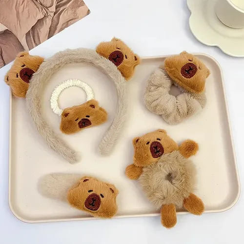 5pcs Diadema De Capibara, Lazo Peludo Para El Pelo, Bonito P Juego De 5 Piezas