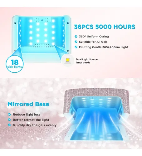 Aedavey Lámpara Uñas Uv Led Recargable 4 Modos Gel