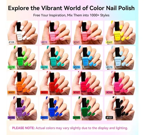 Kit Esmalte De Uñas Nailshion 16 Colores Base Top Coat 10ml