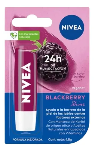12u Protector Labial Humectante Nivea Blackberry Shine 4,8 G