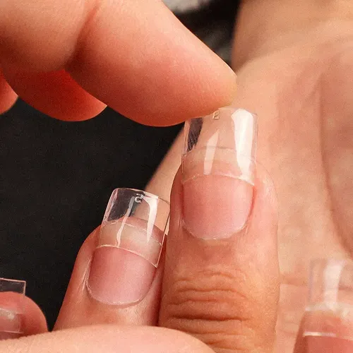 100 Uñas Postizas Cuadradas Cortas Transparente Acabado Brillante
