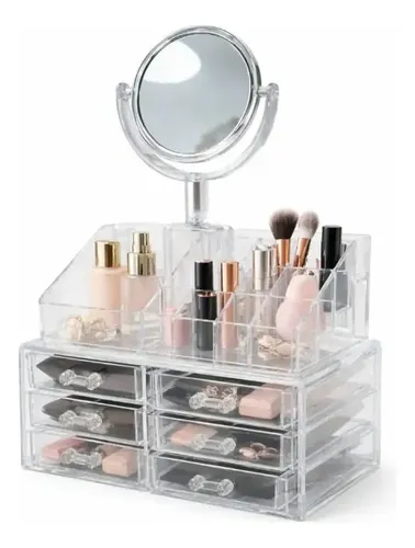 Organizador de Maquillaje de Acrílico con 6 Cajones y Espejo