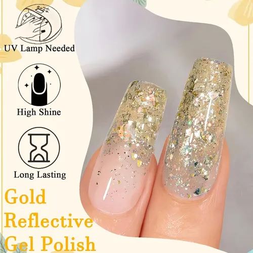 Esmalte En Gel Con Purpurina Dorada, Esmalte De Uñas Brillan