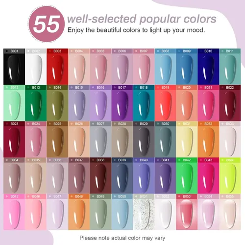 Kit Esmalte Gel 60 Colores Brillo Uv Base Y Top Coat