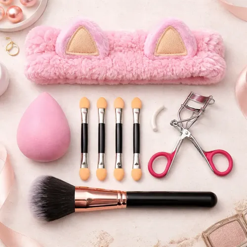 Kit Belleza Maquillaje Facial Esponja Brocha Y Vincha Set
