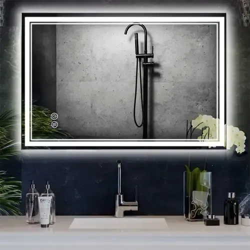 Espejo Digital Led Rectangular Enmarcado Desempañador Baño