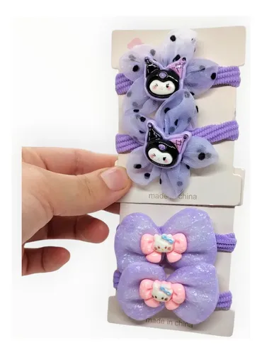 Kit Completo Accesorios Kuromi Sanrio Vincha Para Cabello Colitas Y Scrunchies Kawaii