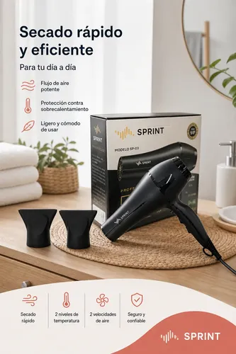 Secador De Pelo Sprint Sp-05 2000w Profesional Con Boquillas