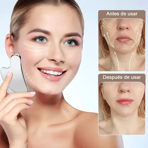 Kit 3 Piezas Guasha Facial Acero Inoxidable Masajes Cuello Todo Tipo De Piel Día/noche