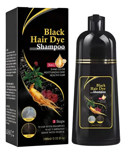 Shampoo Tinte Negro Herbal Para Cubrir Canas Y Reparar Cabe
