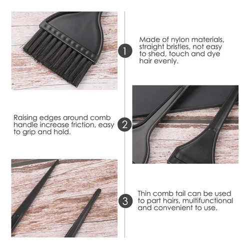 Cepillo Largo Para Teñir El Cabello Lurrose, 3 Unidades, Con Negro