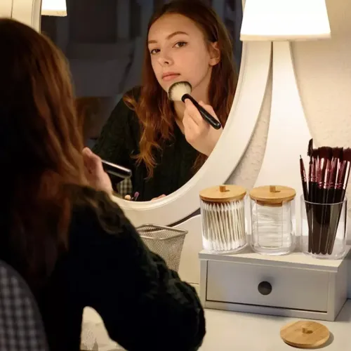 Organizador de Maquillaje Acrílico Transparente con Tapa de Bambú SSHOPPER
