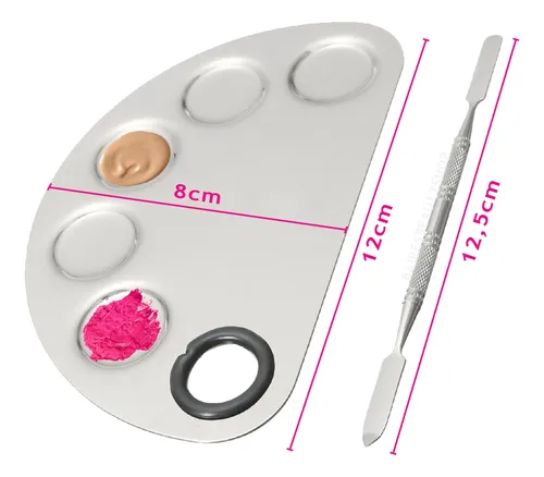 Set Paletas Mezcladoras Acero Para Maquillaje Con Espatula