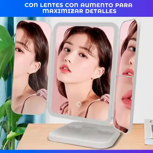 Espejo Triple Con Luz Led Usb Maquillaje Triptico Makeup