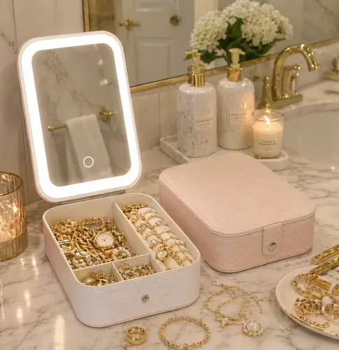 Espejo Luz Led Maquillaje Porta Cosmeticos Recargable Touch