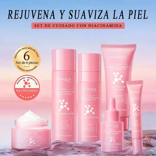Kit Skincare Bioaqua Rutina Facial Nicotinamida Hidratante Iluminador Cuidado De La Piel 6 Piezas