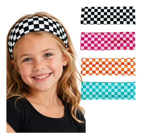 Diadema Elástica A Cuadros Para Niñas, Accesorio Para El Cab 4pcchildren