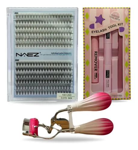 Set Pestaña Postiza Naez 10d 20d Adhesivo Removedor Arqueado