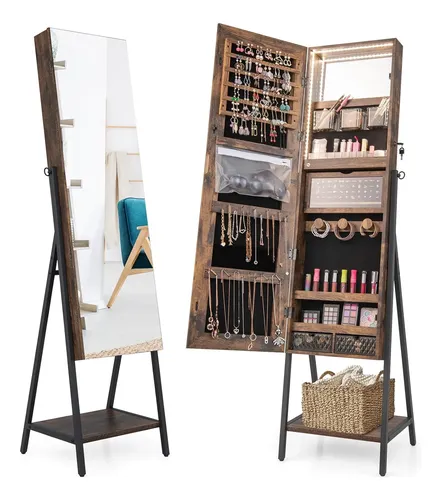Espejo Led Con Organizador Y Cajón Madera Rústica