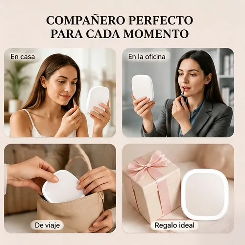 Espejo De Maquillaje Compacto Con Luz Led, Aumento De 1x/10x
