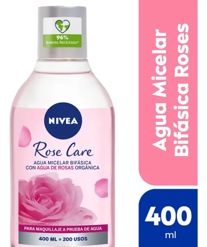 Agua micelar bifásica NIVEA Rose Care para todo tipo de piel x 400mL