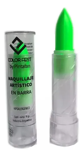 Labial Verde Fluo Manzana Cotillón Barra Brilla Luz Negra UV Hipoalergénico