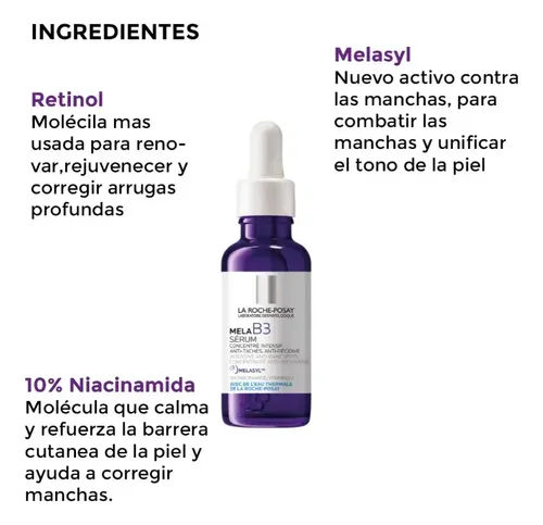Sérum Concentrado Mela B3 Antimanchas 30ml con Melasyl y 10% Niacinamida La Roche-Posay MELA B3 día/noche para piel sensible de 30mL/30g Adultos años
