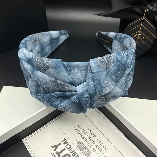 Diadema Ancha De Tela Azul, Elegante Aro De Pelo Para Cráneo