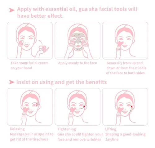 Herramientas Faciales Gua Sha Fuiyoocen, Cuarzo Rosa Natural