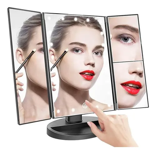Espejos De Maquillaje Plegable Con Luz Led Táctil 3 Aumentos