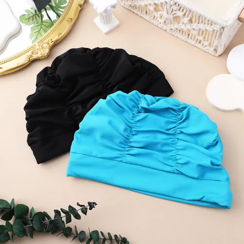 2 Gorros De Baño Elásticos De Tela Plisada Para Mujer Y Homb