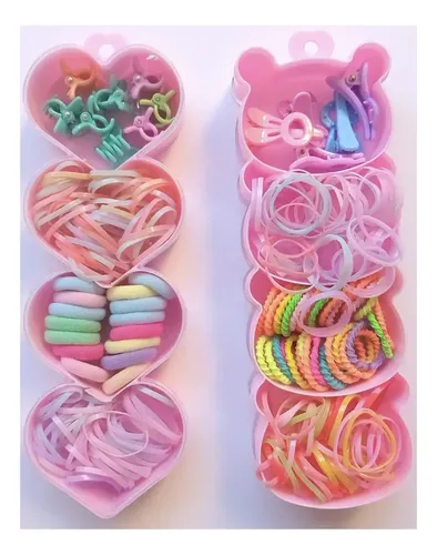 Set Box Infantil Con Colitas Y Hebillas Accesorios De Pelo