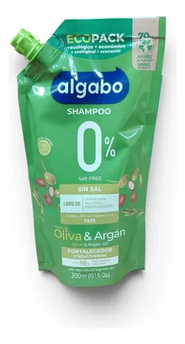 Shampoo 0% Sal Oliva Y Argán Repuesto 300 Ml Algabo