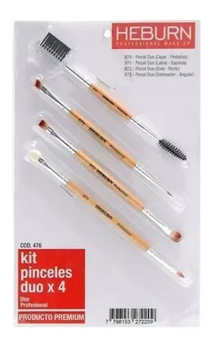 Kit 4 Brochas de Maquillaje Heburn Negro Pinceles Dúo Modelo 476
