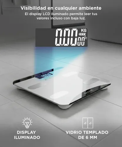 Balanza Digital Gadnic G13 Pantalla LCD Medidor Integral Análisis Grasa Agua Masa hasta 180 kg Alarmas Recordatorios