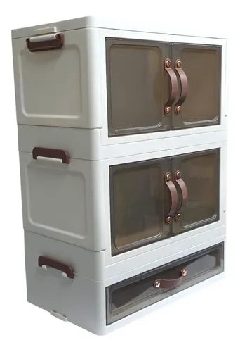 Gabinete Organizador Plástico Apilable 3 Niveles Con Puertas