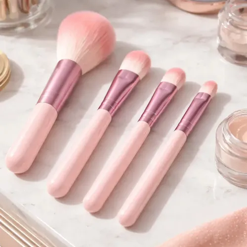 Kit 4 Pinceles Para Maquillaje Sombras Profesional Rosa