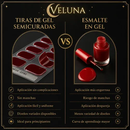 Veluna Tiras Gel Uñas Autoadhesivas Semicuradas Uv X20u