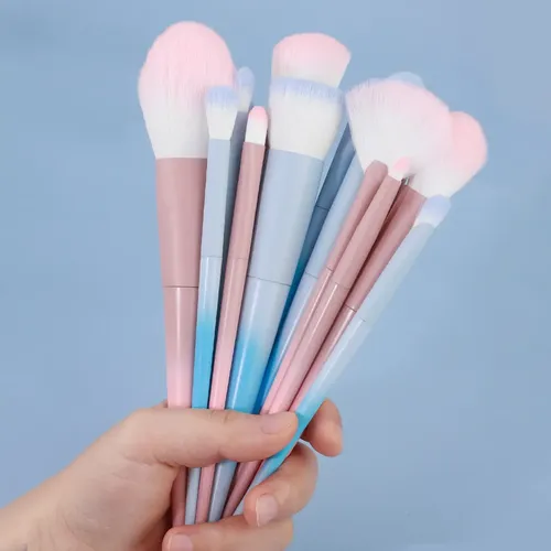 Set De 16 Brochas De Maquillaje Degradado Azul Y Rosa